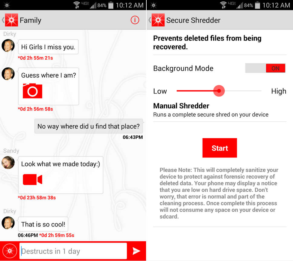 Wickr makes it easy to clean your phone of its messaging data.