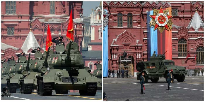 Photos show how Putin massively scaled back his Victory Day celebrations compared to the ostentatious military displays of previous years