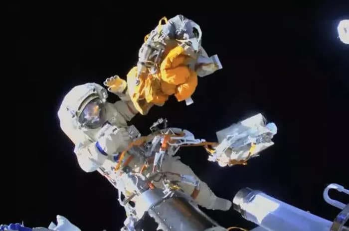 Watch the moment a cosmonaut tossed a bag of parts into space but NASA said the space litter is harmless