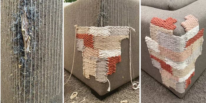 An Instagram artist shared a hack to repair a cat-damaged couch using woven cotton rope to show new things aren't always better