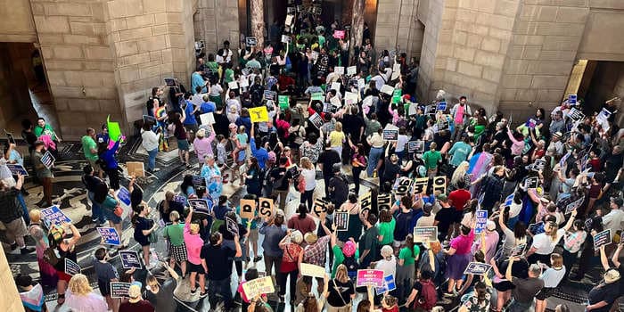 6 protesters were arrested after some threw tampons on the floor while the Nebraska legislature voted to restrict gender-affirming care and abortion
