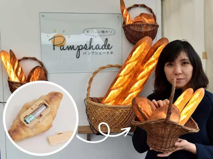 A Japanese artist turns unsold croissants into $88 lamps to shed light on food wastage, but the fine print warns that 'rat damage may also occur'