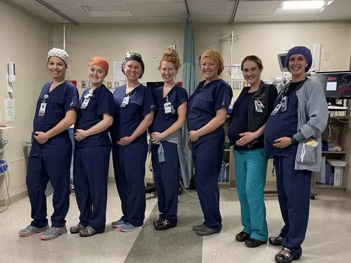 11 staffers at a hospital are all pregnant at the same time. They joke there's 'something in the water.'