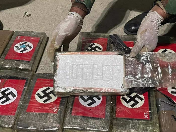 Peruvian police discover over a hundred pounds of cocaine labeled with the Nazi flag and Hitler's name