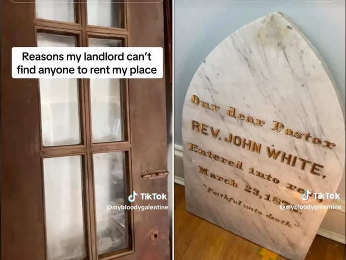 A TikToker says her landlord is struggling to rent out her house because her decor includes everything from a used coffin to a gravestone