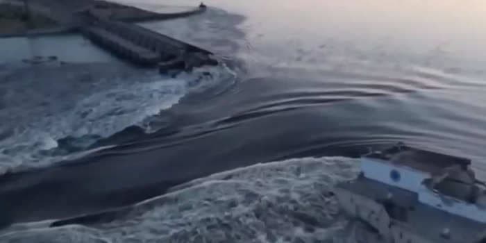 Video from Ukraine shows an entire house washed away in floods after a crucial dam was destroyed