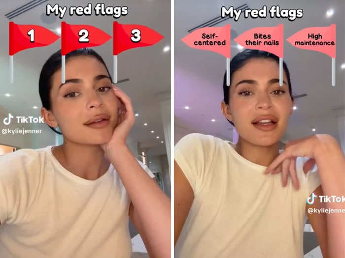 Kylie Jenner just used the viral red flag filter on TikTok as rumors swirl about a romance with Timothée Chalamet