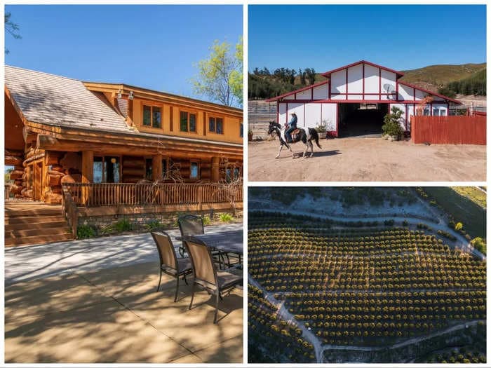 A $28 million log cabin for sale in California comes with 360 acres of land, a basketball court, and a farm &mdash; check it out.