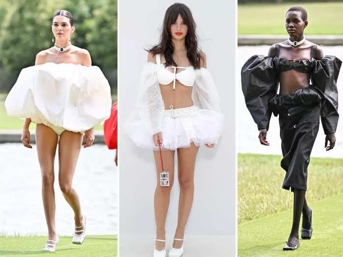 Jacquemus' latest show was inspired by Princess Diana's iconic fashion. Here are the wildest looks celebrities wore on and off the runway.