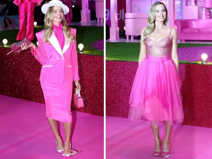 Margot Robbie looked like she stepped right out of a Barbie box in 2 hot-pink looks inspired by the 1985 Day-to-Night doll