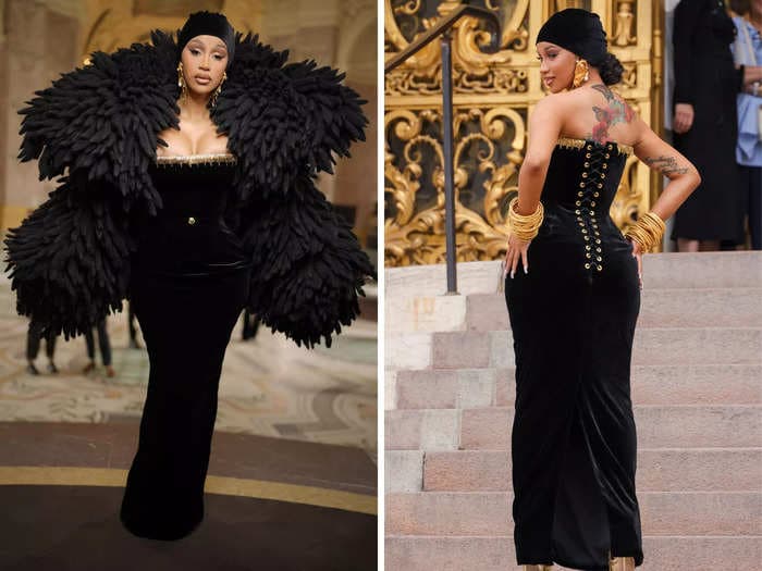 Cardi B's ginormous black cape was the star at the Schiaparelli fashion show in Paris