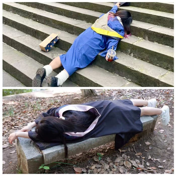 China's youth unemployment is so dire that it's inspired recent college grads to post pictures of themselves sprawled on the ground in 'zombie-style' poses
