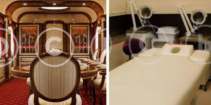 Putin's luxury armored train is fitted with a beauty room, antiaging machines, and a gym, report says. Take a look inside.