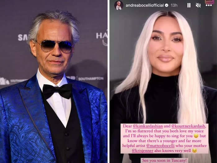 Andrea Bocelli says he's 'flattered' after being mentioned in Kim and Kourtney Kardashian's feud over 'copying' one another