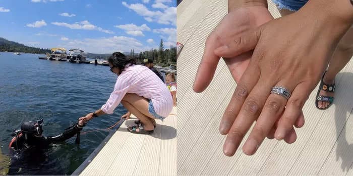A scuba diver found a woman's $9,500 wedding ring after she lost it in a 45-foot-deep California lake