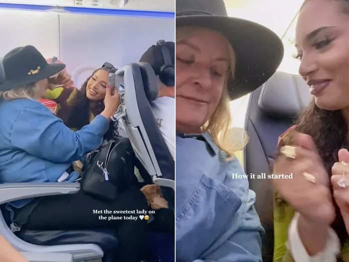 An influencer spontaneously did a woman's makeup on a flight, and quickly realized their connection went beyond blush and lip gloss