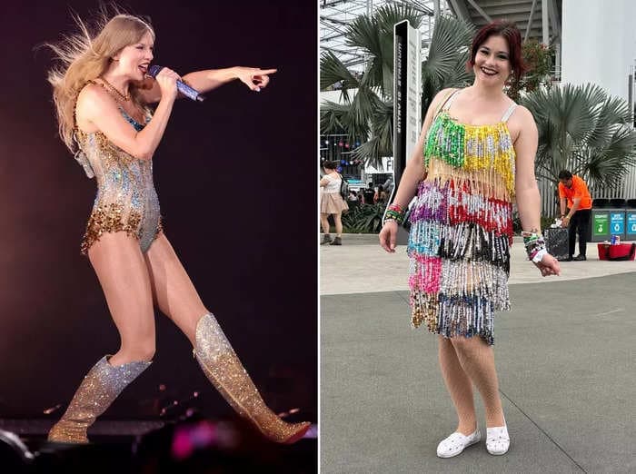 The Swiftie who wore a 13-pound dress made of friendship bracelets to Taylor Swift's LA Eras Tour show shut down speculation the noise would bother other fans