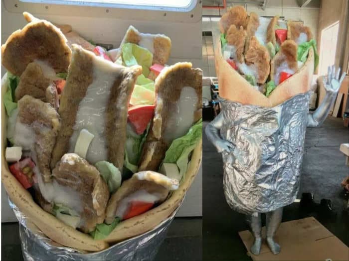 A fast-food restaurant splashed out $12,000 on a bizarre sandwich costume that was auctioned off by a provincial government