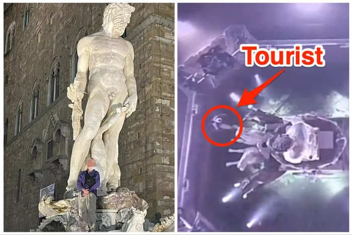 A man damaged a 16th-century Florence fountain while climbing it for a selfie, the latest example of tourists wrecking things