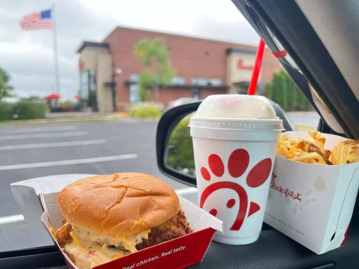 I tried Chick-fil-A's new honey pepper pimento chicken sandwich and caramel crumble shake. One time was enough for me.