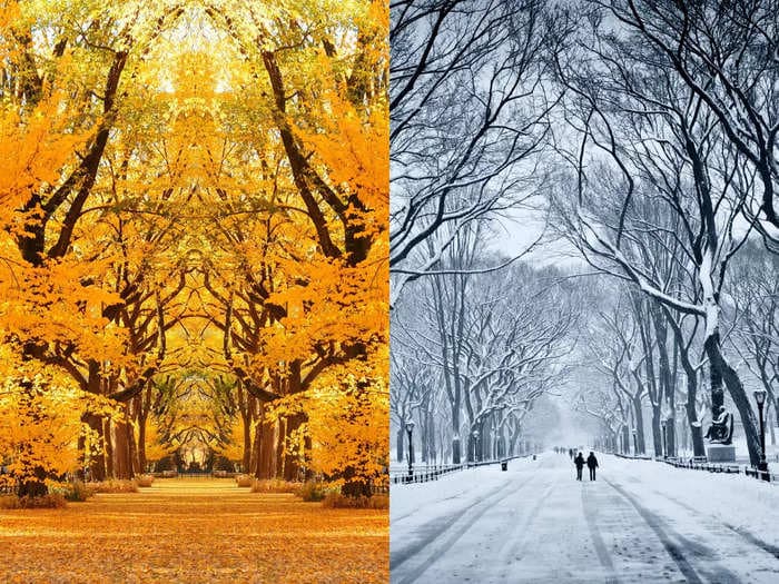 Photos show what 10 popular fall destinations look like during the peak and offseason