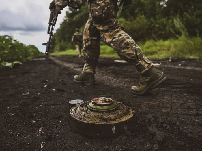 Ukraine appears to be repurposing powerful Russian anti-tank mines and using drones to drop them on Putin's invasion army