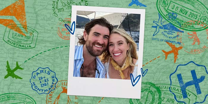 A couple matched on Hinge and unexpectedly had their first date on a Delta flight. After 2 years of wild adventures, they got engaged in Greece.