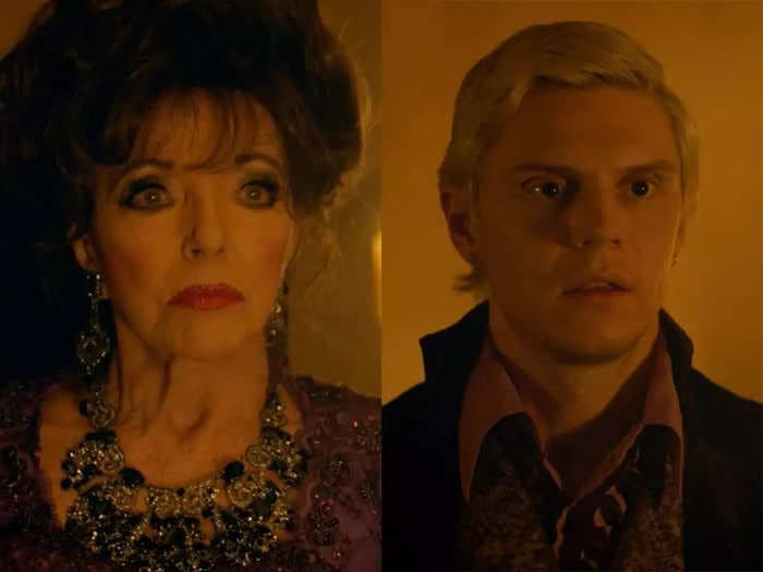 Joan Collins says Evan Peters is a 'true apostle of method acting' and felt 'real terror' filming 'American Horror Story' with him