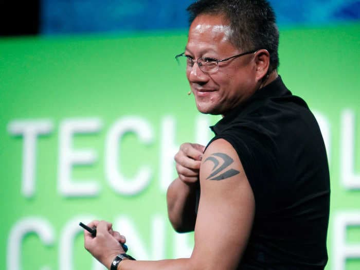Jensen Huang, who got an Nvidia tattoo when its share price hit $100, says he's not getting inked again