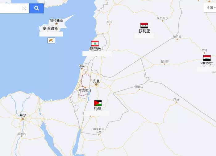 Israel's name is conspicuously absent from maps on the Chinese internet, report says