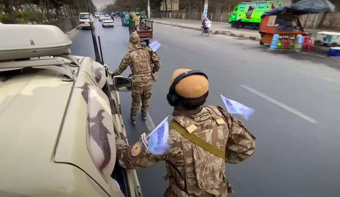 The Taliban appears to be patrolling Kabul on rollerblades while carrying AK-47s, video shows