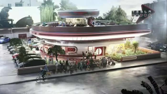 Tesla is planning a 24-hour diner and drive-in theater. Check out the latest image.