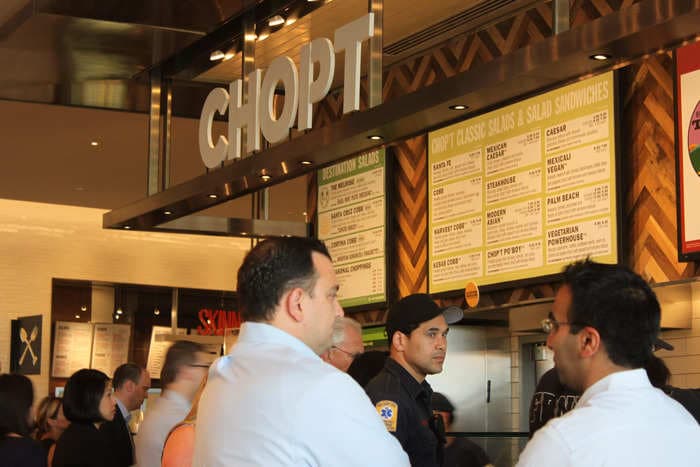 A woman suing the Chop't salad chain says she 'was chewing on a portion of a human finger' mixed into her arugula 