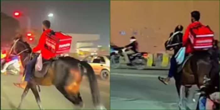 Knight with a delivery box: Zomato order travels on a horse in Hyderabad