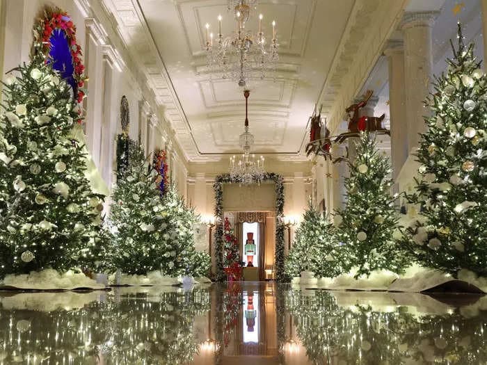 Jill Biden's White House Christmas decorations include 98 trees, 142,425 holiday lights, and tributes to fallen soldiers. See the photos.
