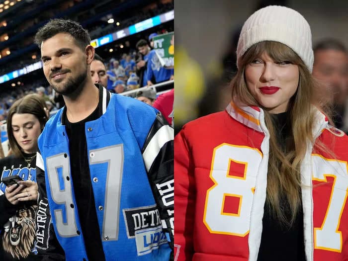 Taylor Lautner wore a custom Lions jacket made by the same designer who created Taylor Swift's Chiefs puffer jacket