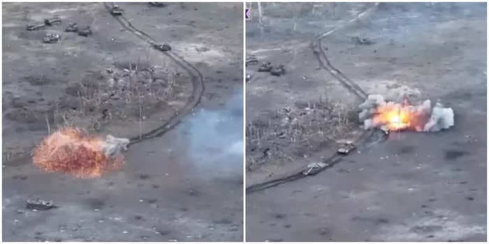 Video shows Ukraine taking out the front and back vehicles of a Russian armored convoy, trapping the others