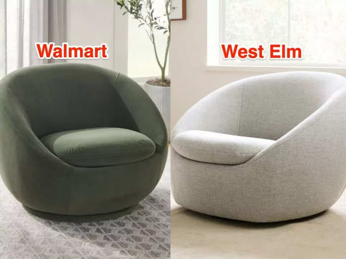 Walmart is selling a $248 dupe of a cozy West Elm swivel chair that costs $899