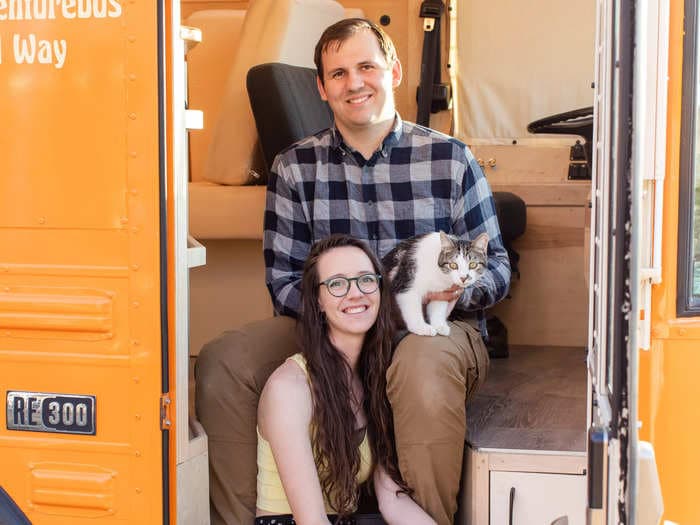 A couple bought a $7,000 school bus and converted it into their dream home. See inside the 40-foot Skoolie.