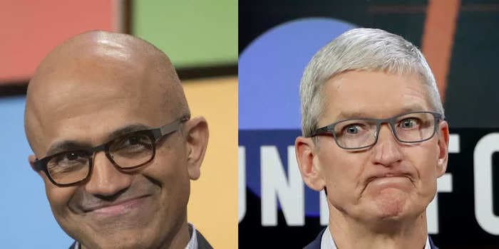 Apple is now worth $540 billion less than Microsoft — a Tesla-sized gap