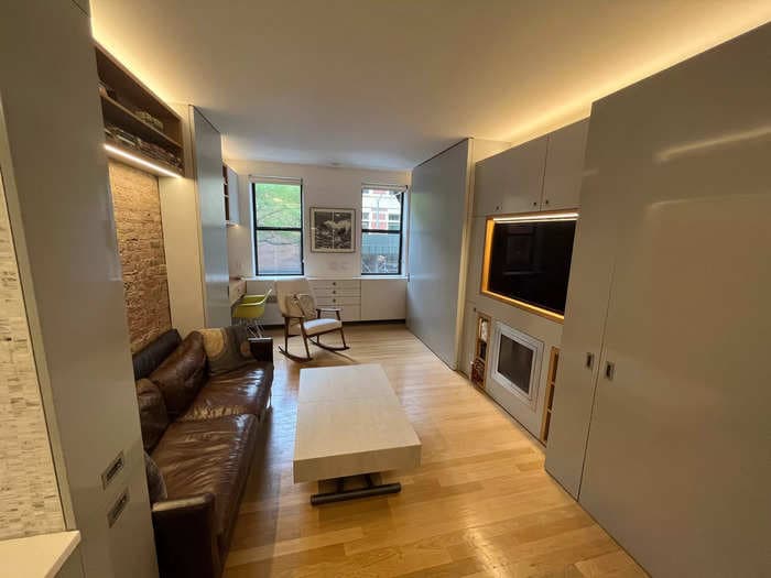 Inside a 'foldable' apartment that allows a family of 3 to live comfortably in 400 square feet