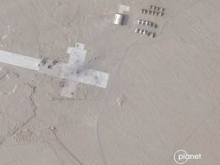 Satellite images show apparent mock-ups of US fifth-gen fighter jets and a runway with blast marks and craters in a Chinese desert