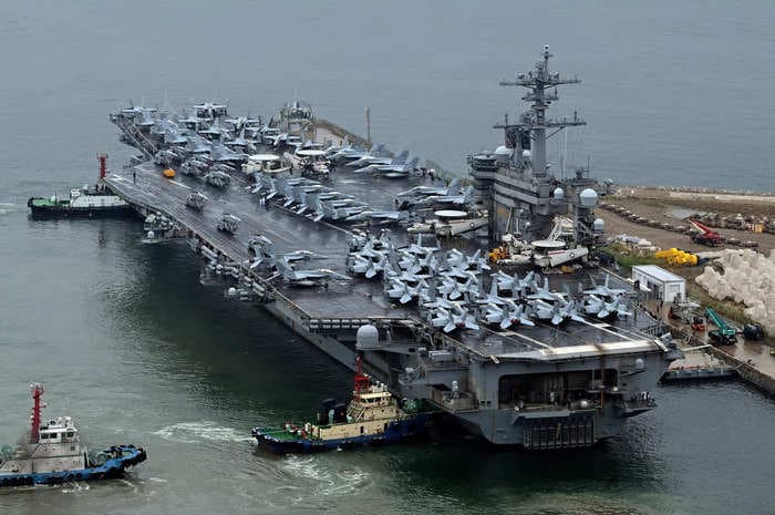 A US Navy aircraft carrier has arrived in South Korea just days after Russia and North Korea signed a defense pact