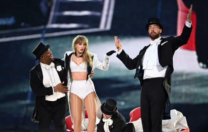 Taylor Swift brought a tuxedo-clad Travis Kelce to the stage during London Eras Tour show