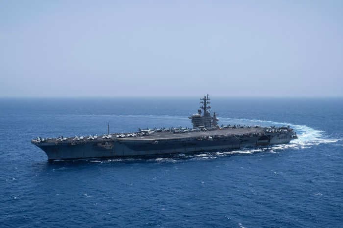 US carrier strike group's new video captures the Navy's explosive front-line combat in the Red Sea