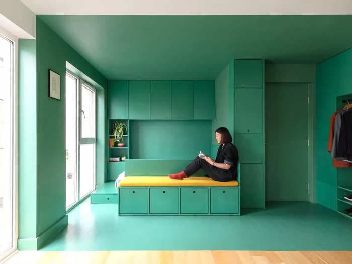 A millennial added foldable pieces to her 312-square-foot studio. It now transforms into 4 different rooms. Take a look.