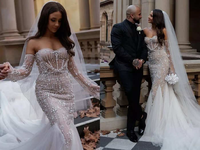 A bride knew her sheer, jewel-encrusted wedding dress was the one immediately after seeing a photo of it online 