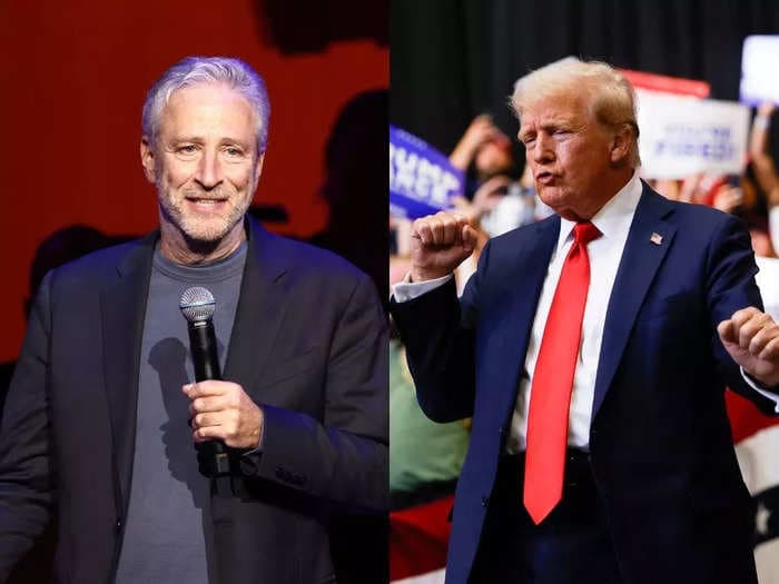 Jon Stewart says he thought the Trump-Musk X livestream was just 'like two old dudes in a basement talking about how hot each other is'