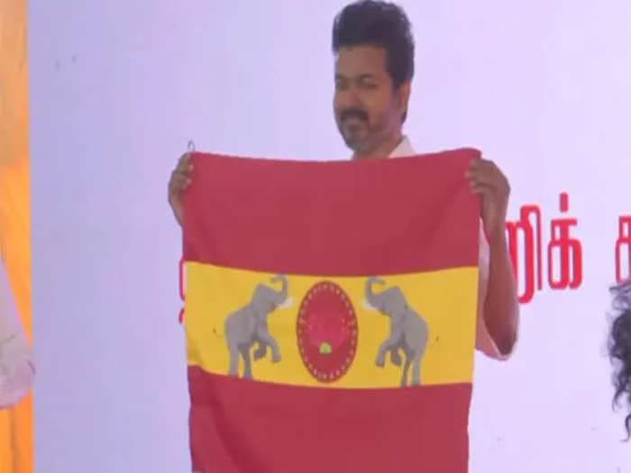 Actor Vijay unveils Tamilaga Vettri Kazhagam flag, symbol