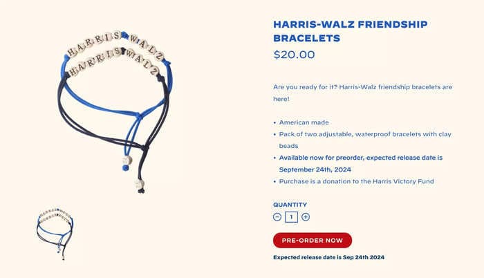 After Taylor Swift's mega endorsement, it took just one hour for the Harris-Walz campaign to start selling friendship bracelets